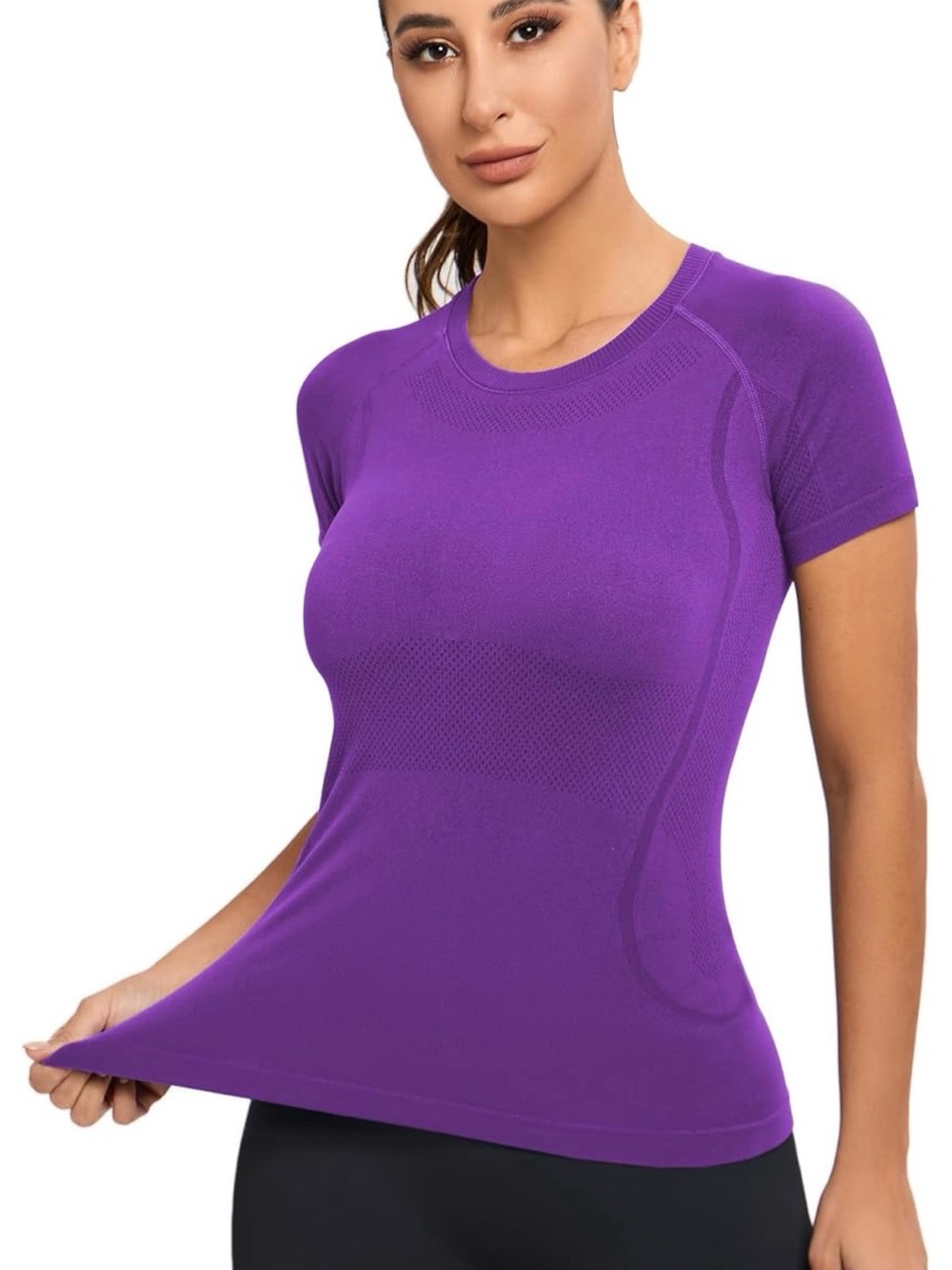 MathCat TWO Bundle Workout Tops Women, Short Sleeve Athletic Small Yellow Purple